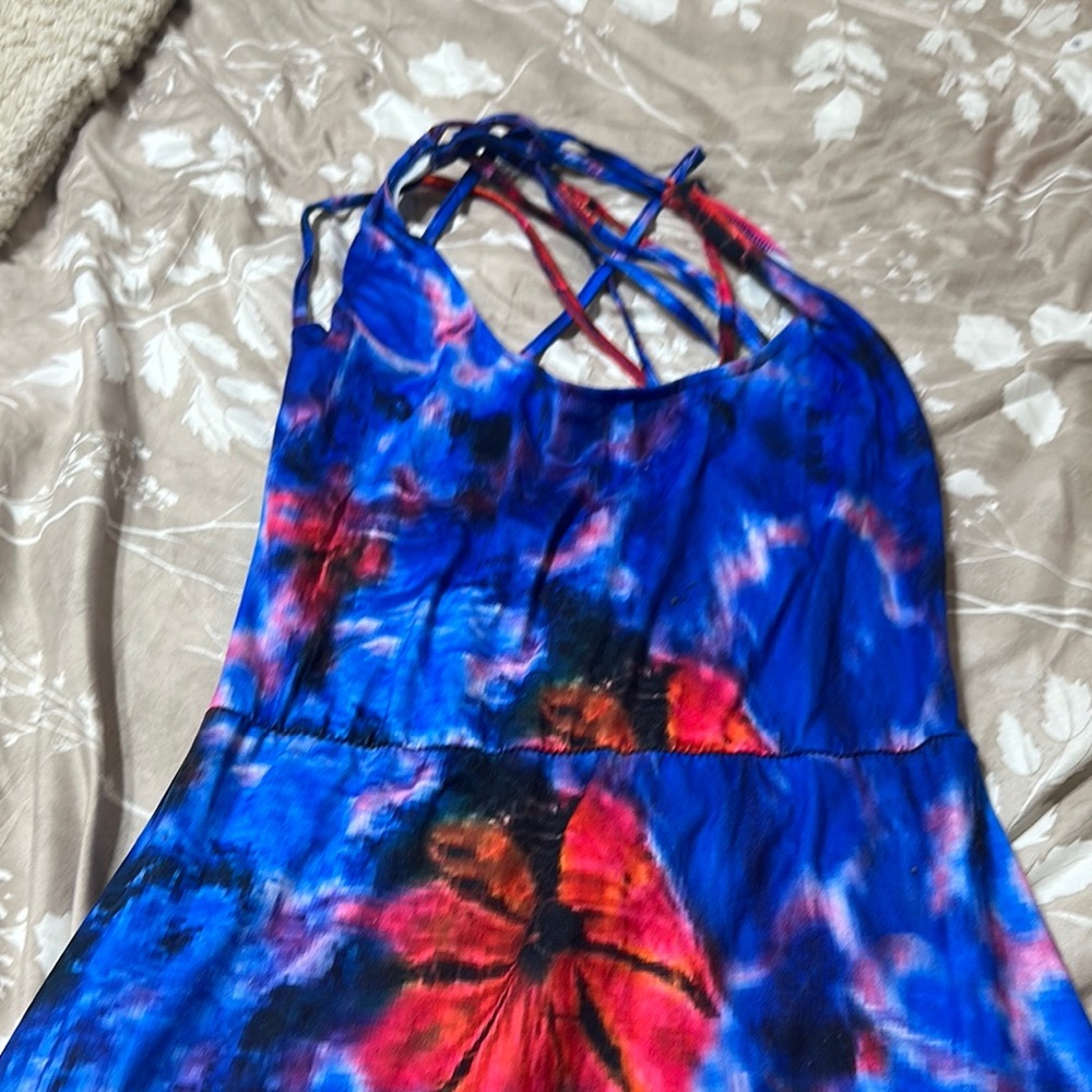 Vibrant Blue and Red Strappy Dress